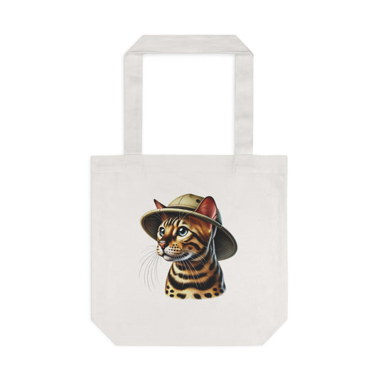 Bengal Cat Wearing a Safari Hat - Cotton Tote Bag