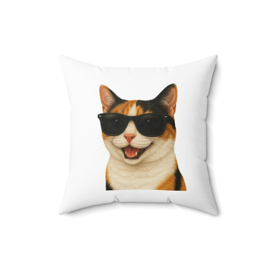 Calico Shorthair Cat Wearing Sunglasses - Throw Pillow