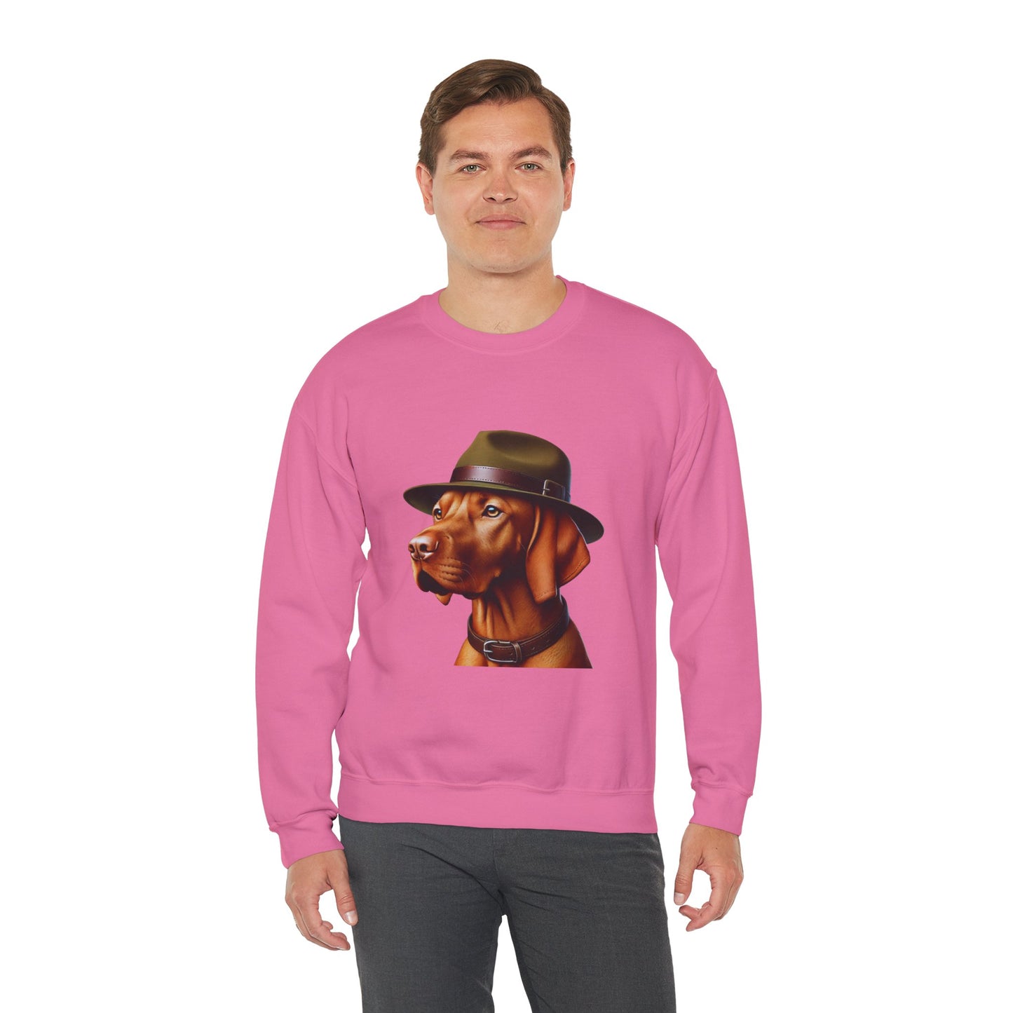 Dashing Vizsla Wearing A Campaign Hat- Adult Crewneck Sweatshirt - Too Cute Pets