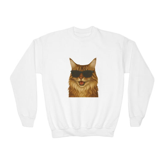 Maine Coon Cat Wearing Sunglasses - Youth Sweatshirt