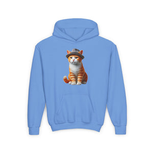 Tabby Kitten With Fedora Hat - Hooded Youth Sweatshirt - Too Cute Pets