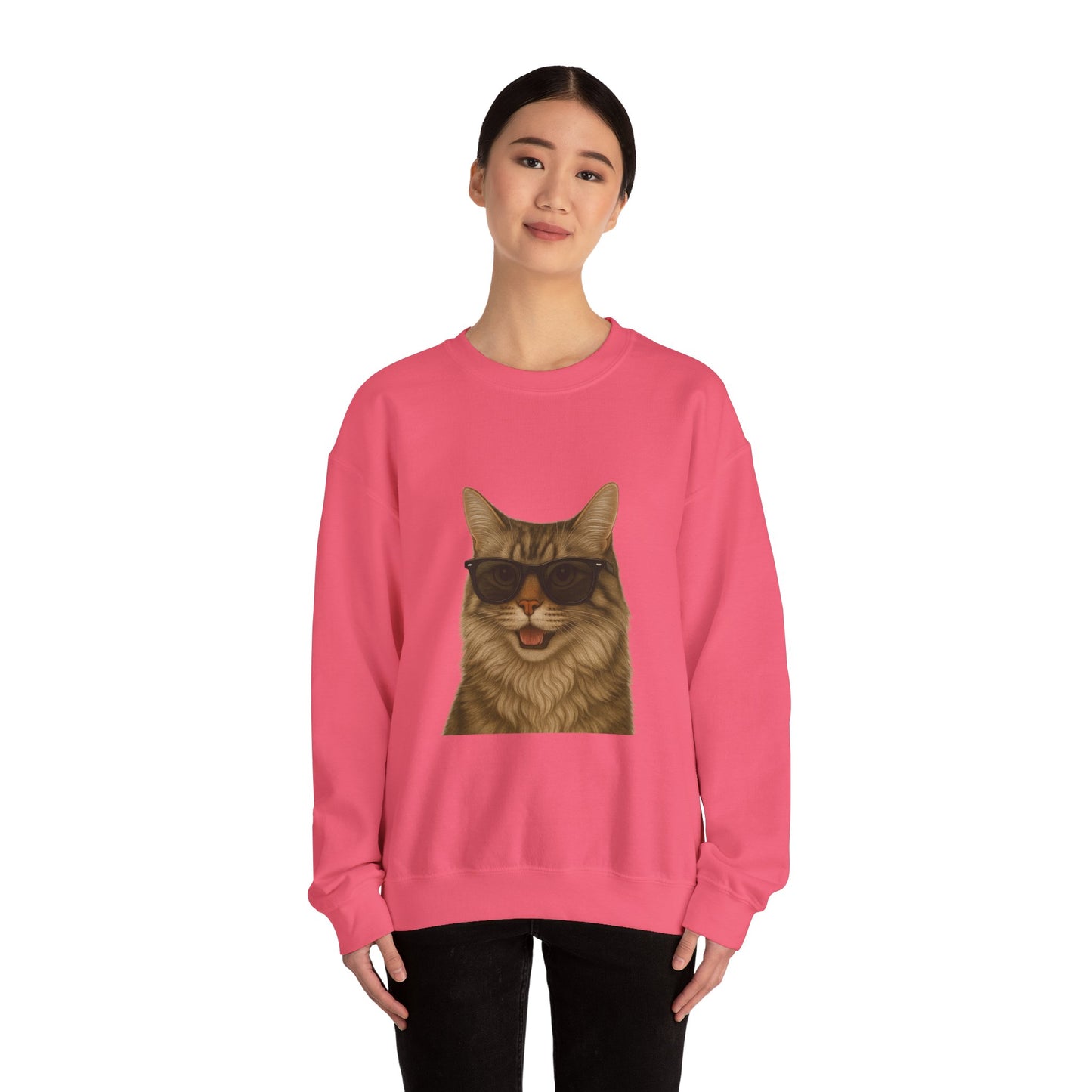 Siberian Cat Wearing Sunglasses - Adult Crewneck Sweatshirt