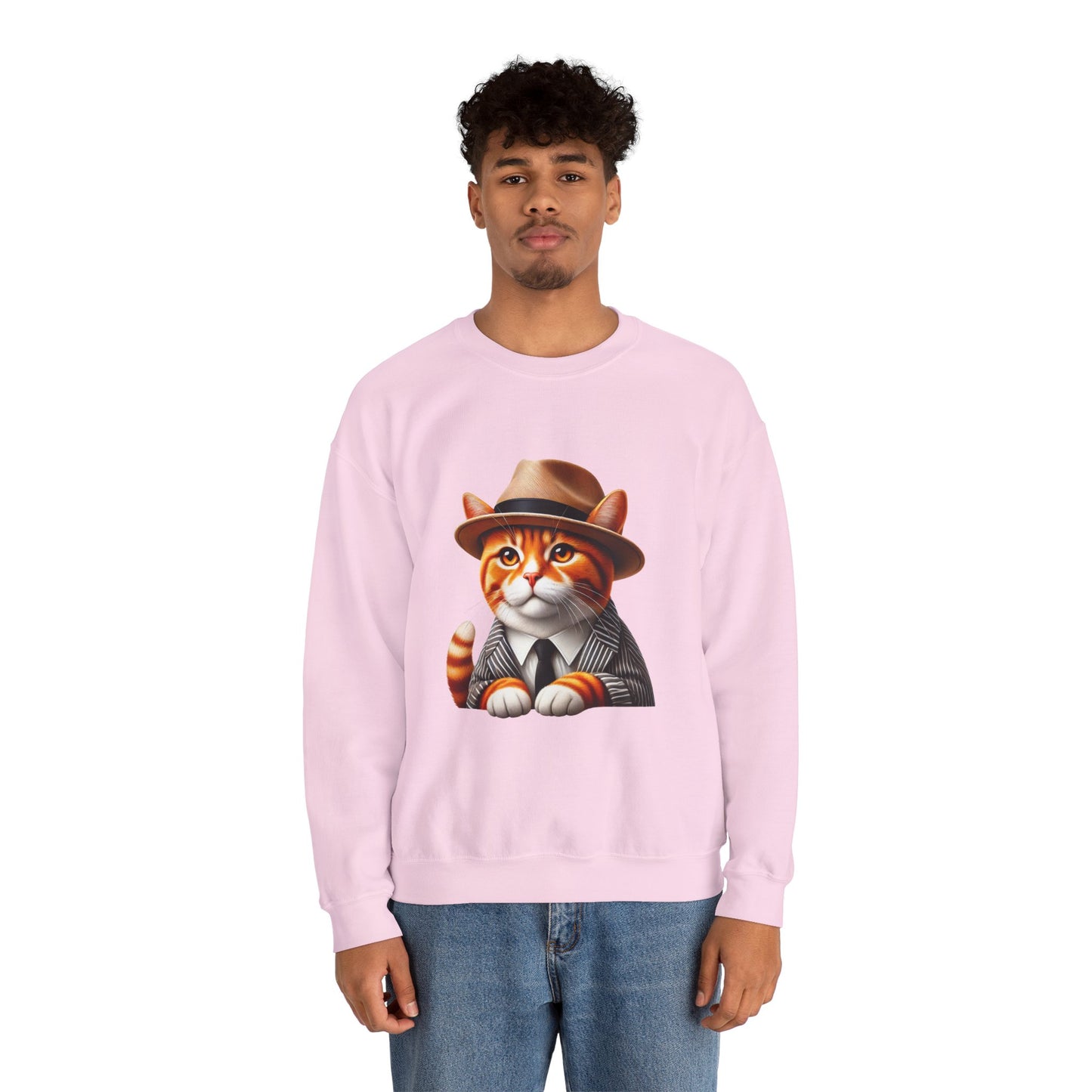 Tabby Cat in Fedora & Suit – Adult Unisex Crewneck Sweatshirt