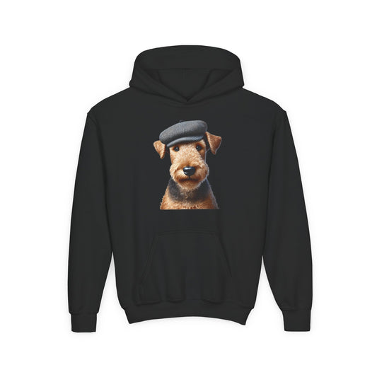 Airedale Terrier in Tweed Flat Cap – Youth Hoodie