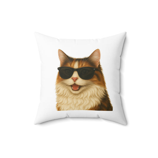 Calico Cat Wearing Sunglasses - Throw Pillow