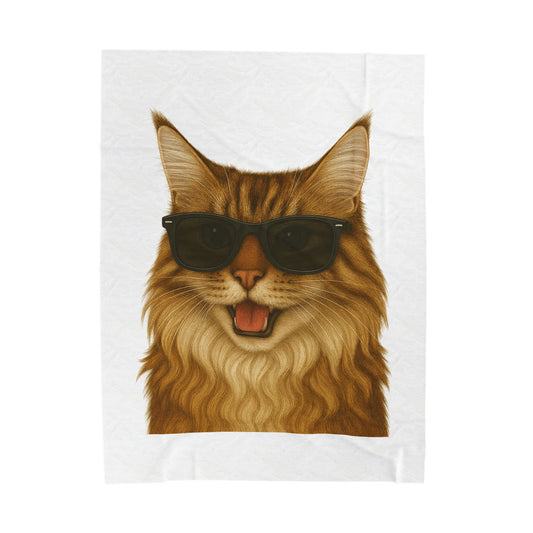 Maine Coon Wearing Sunglasses - Sherpa Blanket