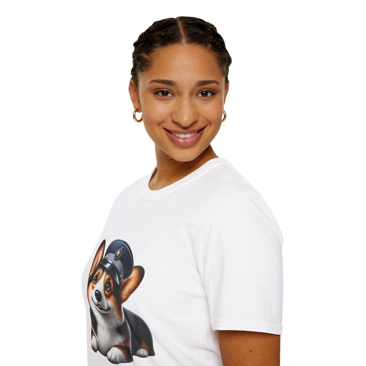 Cute Corgi Wearing A Train Conductors Hat - Adult T-Shirt - Too Cute Pets