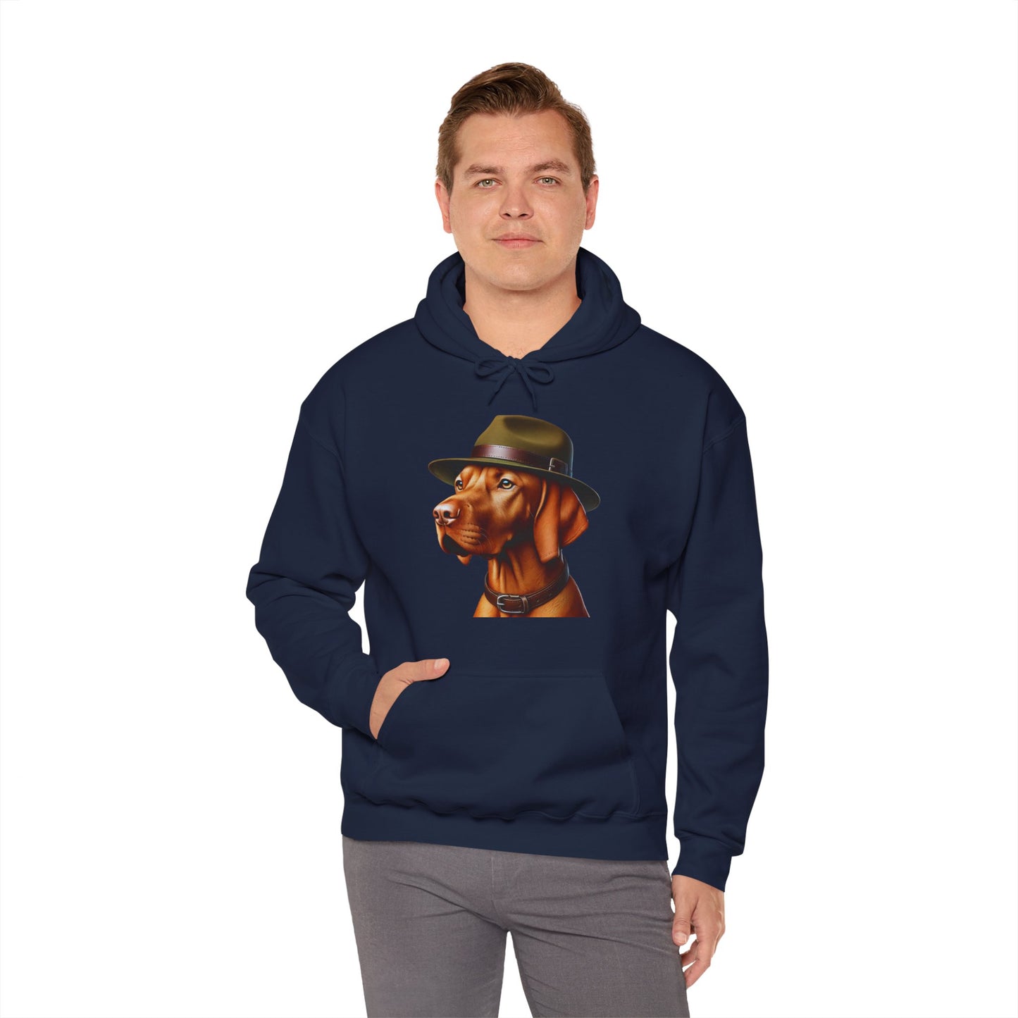 Dashing Vizsla Wearing Campaign Hat - Adult Hoodie - Too Cute Pets