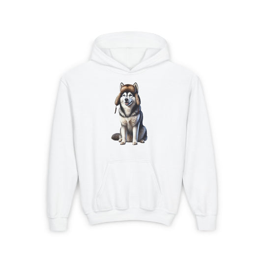 Husky Wearing Fur Trappers Hat - Youth Hoodie