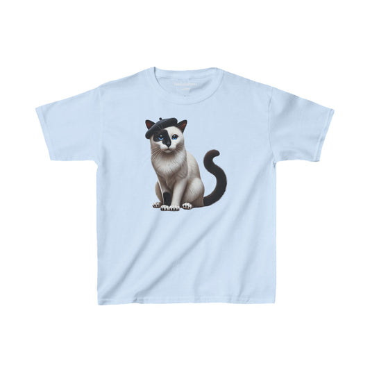 Black and White Cat Wearing Beret Youth T-Shirt