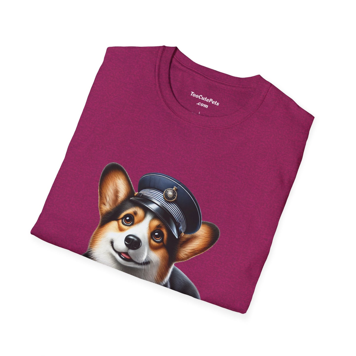 Cute Corgi Wearing A Train Conductors Hat - Adult T-Shirt - Too Cute Pets