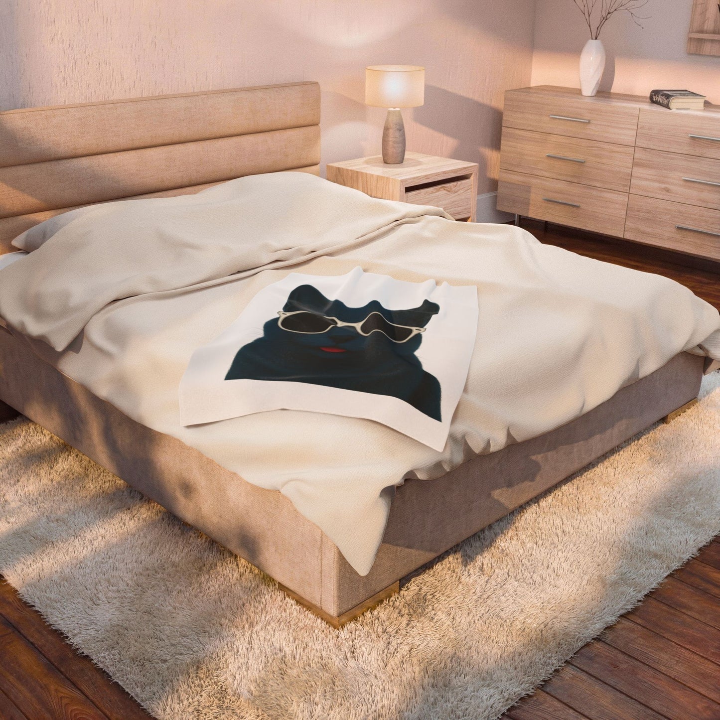 Russian Blue Cat Wearing Sunglasses - Sherpa Blanket