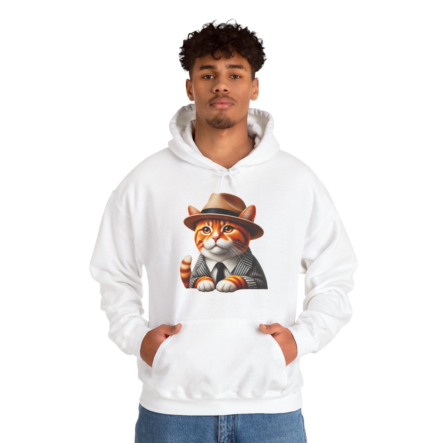 Tabby Cat in Fedora & Suit – Adult Unisex Hoodie