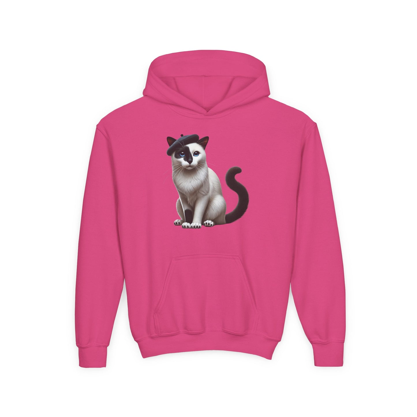 Black and White Cat Wearing A Beret- Youth Hoodie