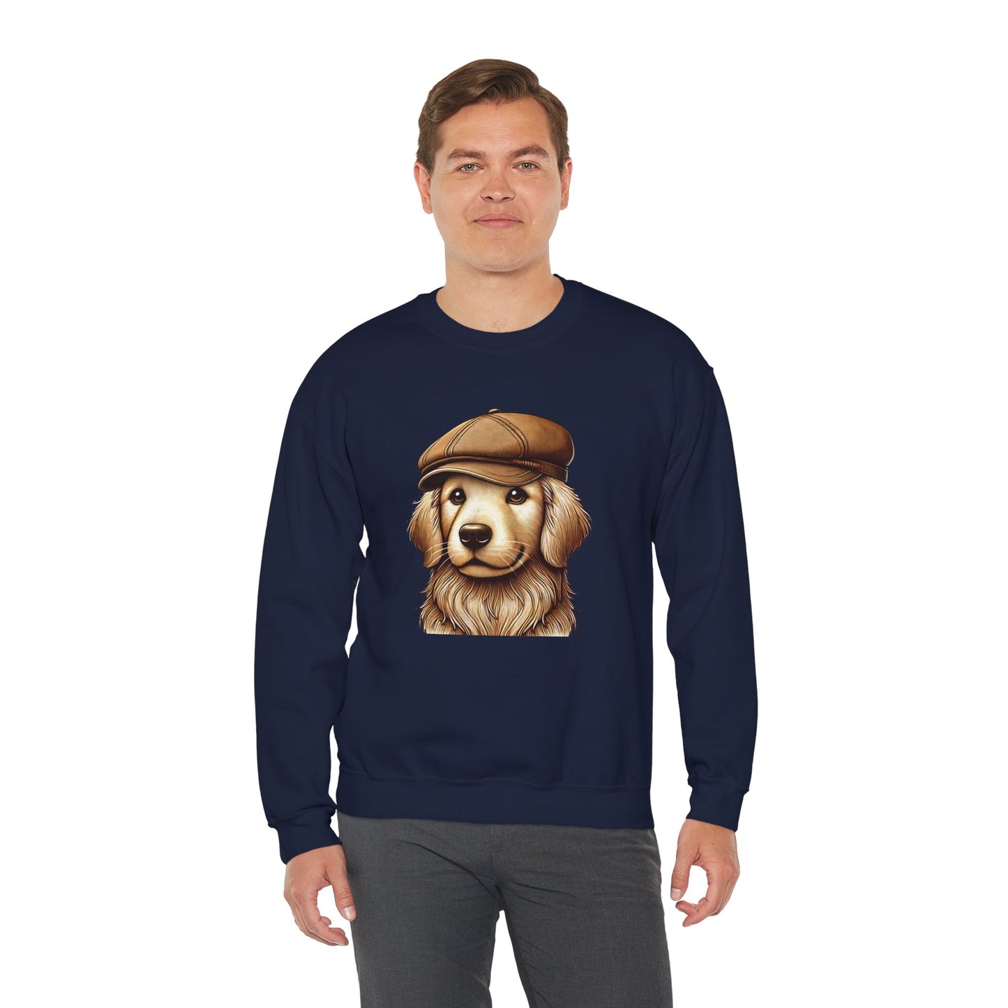 Golden Retriever In Newsboy Hat - Adult Crewneck Sweatshirt - Too Cute Pets