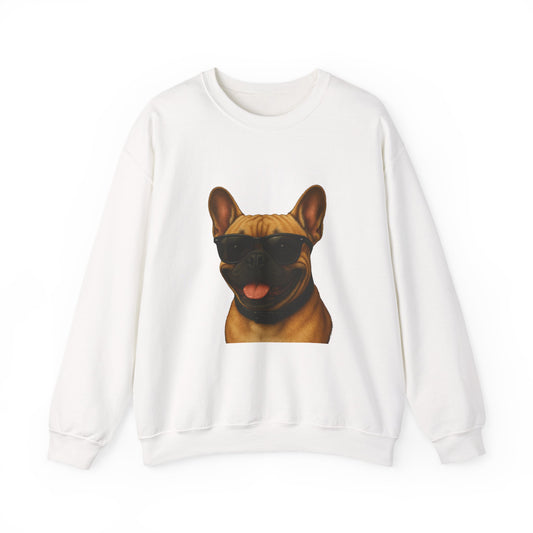 French Bulldog Wearing Sunglasses - Adult Crewneck Sweatshirt