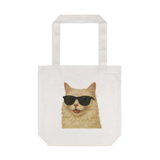 Cream Longhair Cat Wearing Sunglasses Cotton Tote Bag
