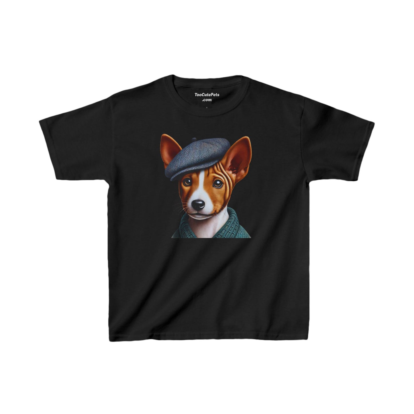 Basenji Pup With Tweed Flat Cap Youth T-Shirt - Too Cute Pets