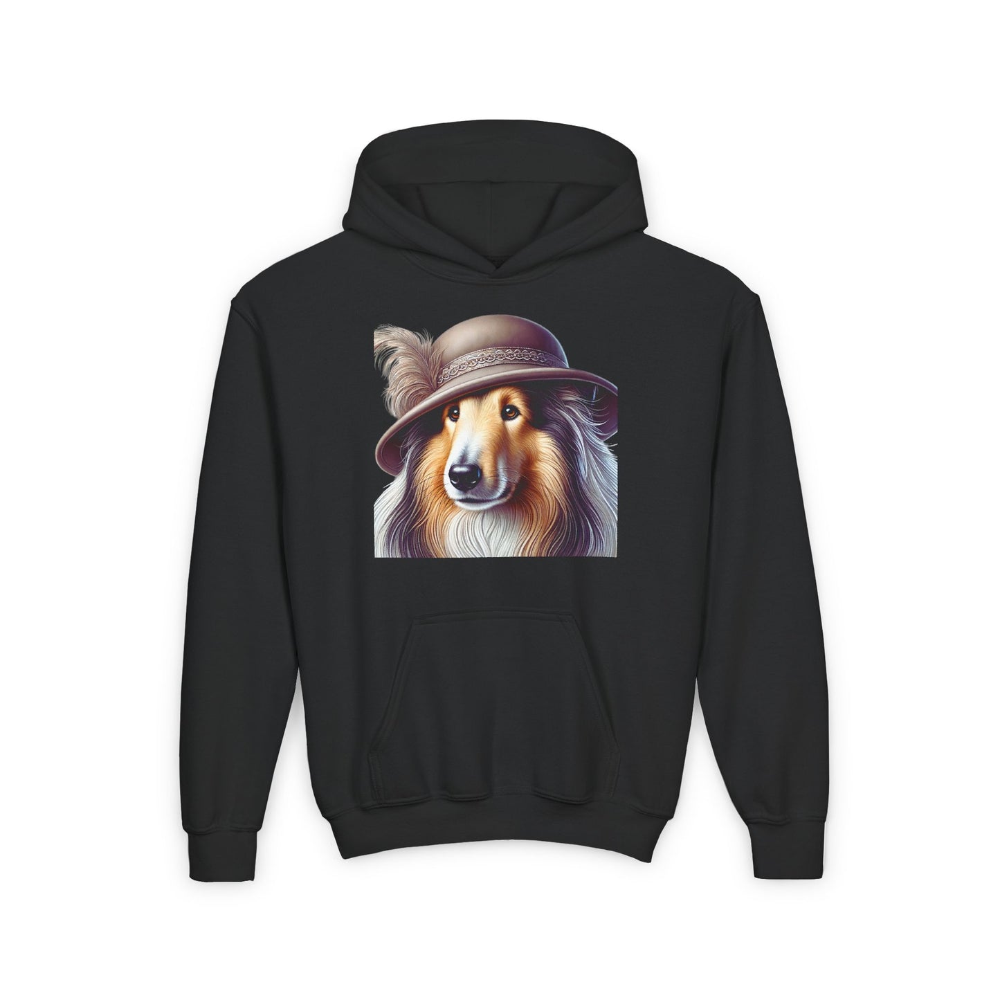 Collie In Cloche Hat- Hooded Youth Sweatshirt - Too Cute Pets