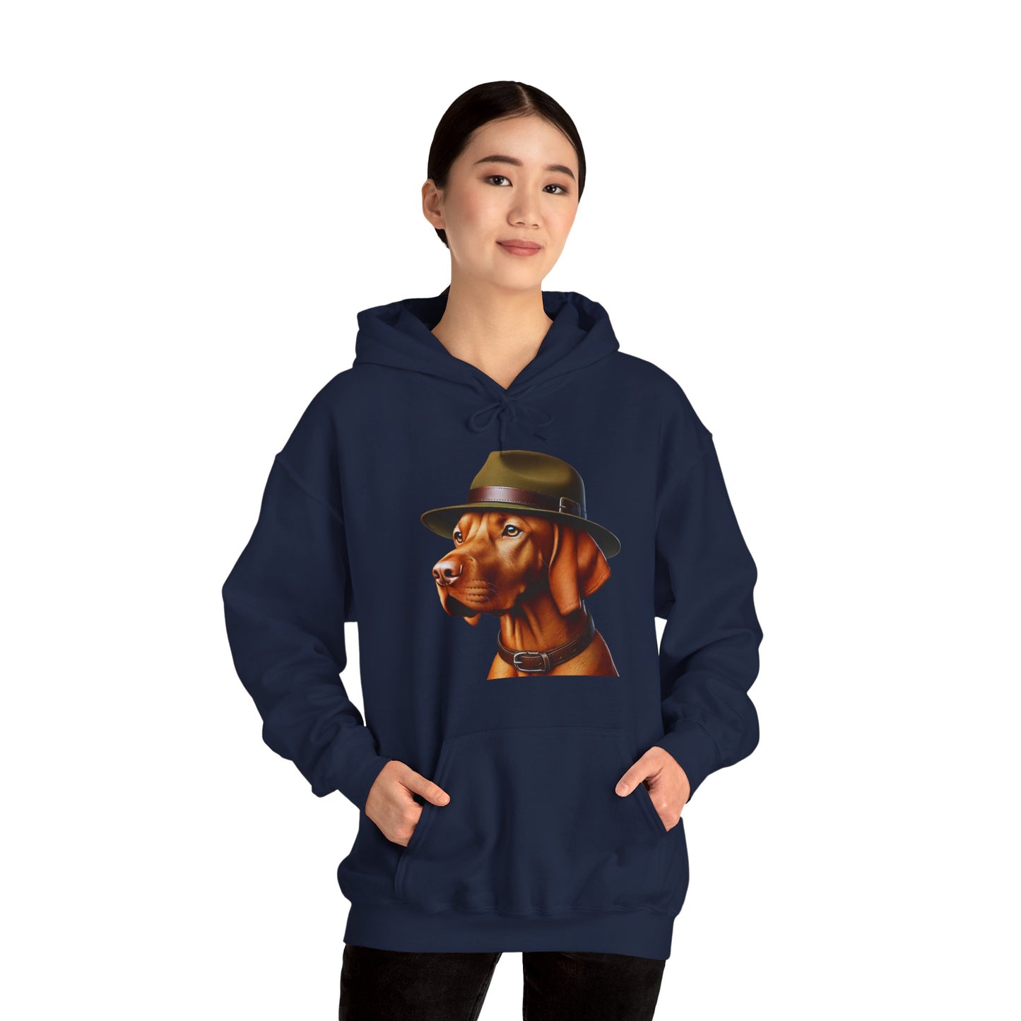 Dashing Vizsla Wearing Campaign Hat - Adult Hoodie - Too Cute Pets