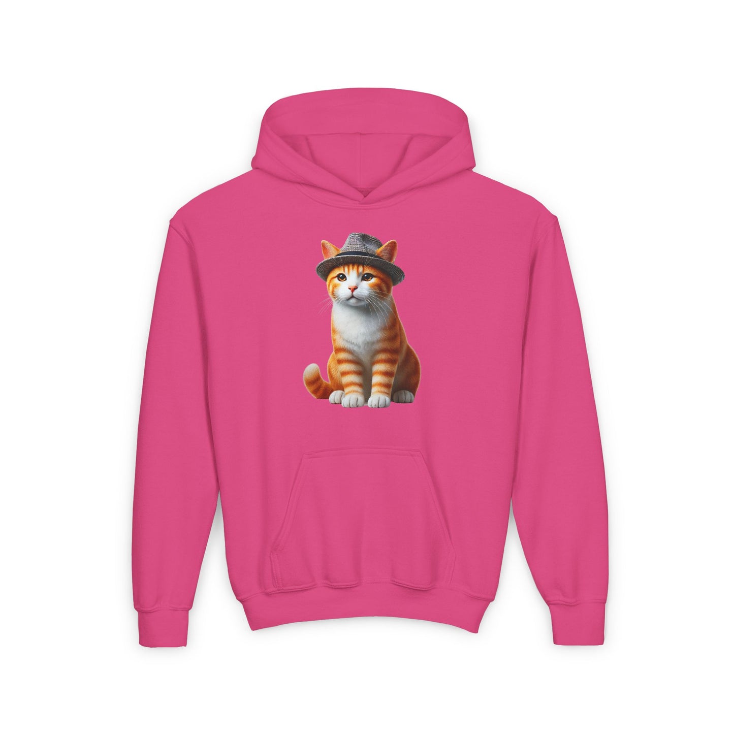 Tabby Kitten With Fedora Hat - Hooded Youth Sweatshirt - Too Cute Pets