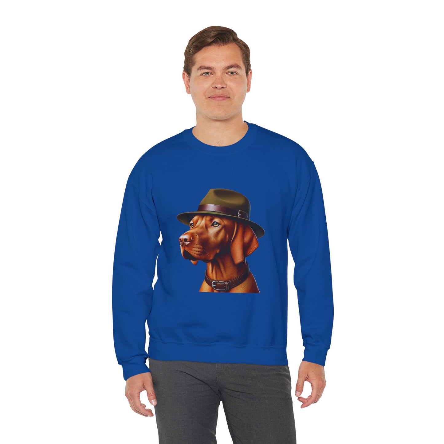 Dashing Vizsla Wearing A Campaign Hat- Adult Crewneck Sweatshirt - Too Cute Pets