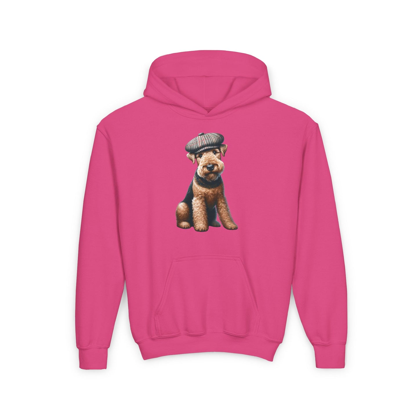 Aerdale Terrier Wearing Tweed Flat Cap #2- Youth Hoodie - Too Cute Pets