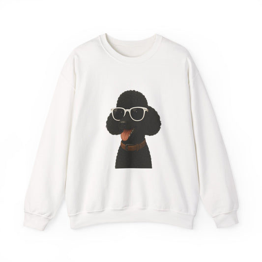 Black Poodle Wearing Sunglasses - Adult Crewneck Sweatshirt