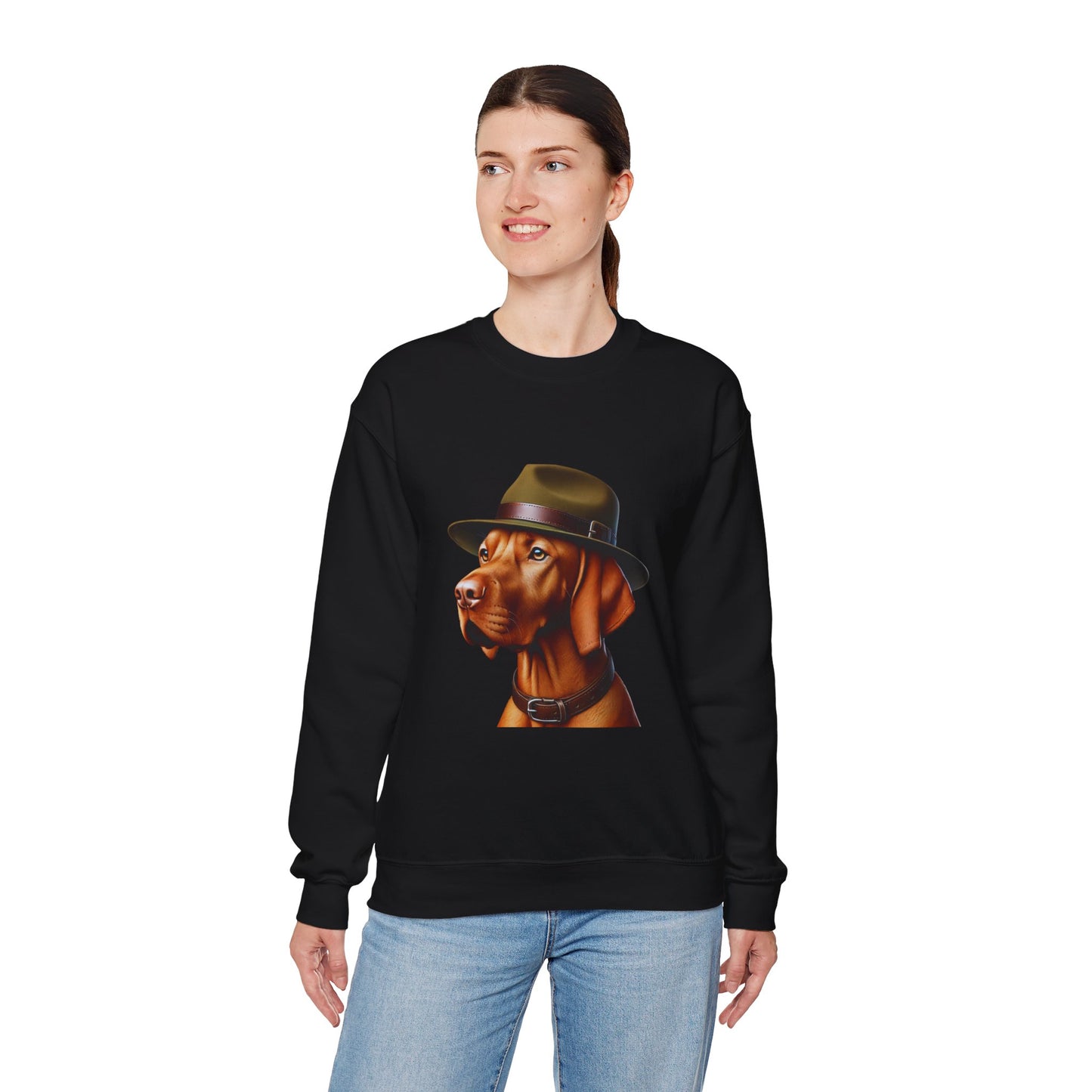 Dashing Vizsla Wearing A Campaign Hat- Adult Crewneck Sweatshirt - Too Cute Pets