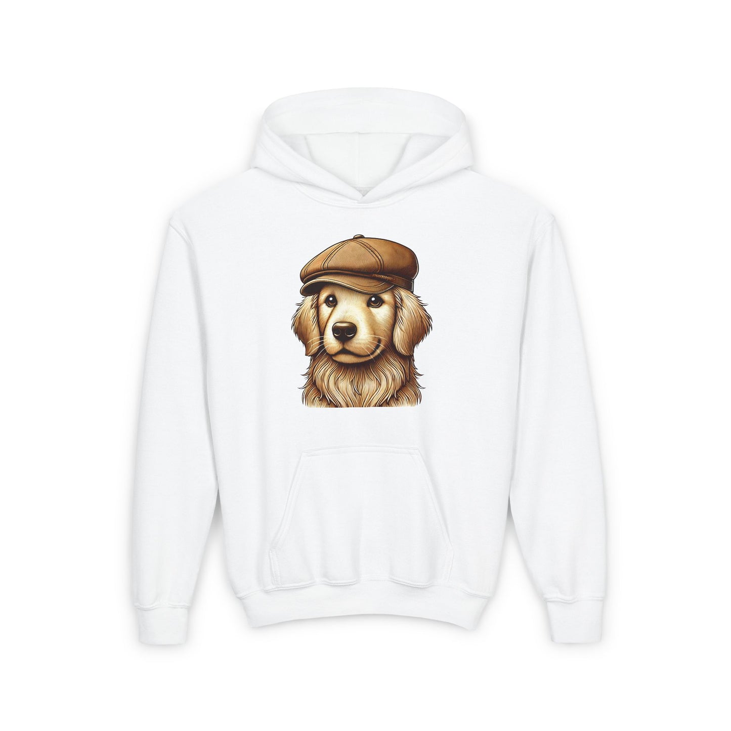 Golden Retreiver Wearing Newsboy Hat - Hooded Youth Sweatshirt - Too Cute Pets