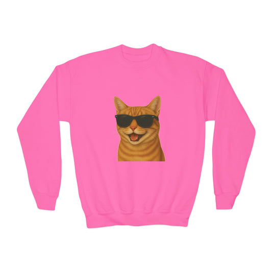 Domestic Shorthaired Orange Tabby Cat Wearing Sunglasses - Youth Sweatshirt