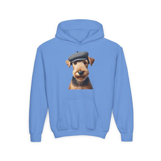 Airedale Terrier in Tweed Flat Cap – Youth Hoodie