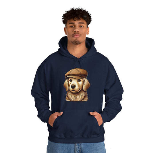 Golden Retriever Wearing Newsboy Hat - Adult Hoodie