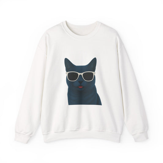 Russian Blue Cat Wearing Sunglasses - Adult Crewneck Sweatshirt