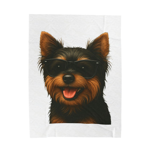 Yorkshire Terrier Wearing Sunglasses - Sherpa Blanket
