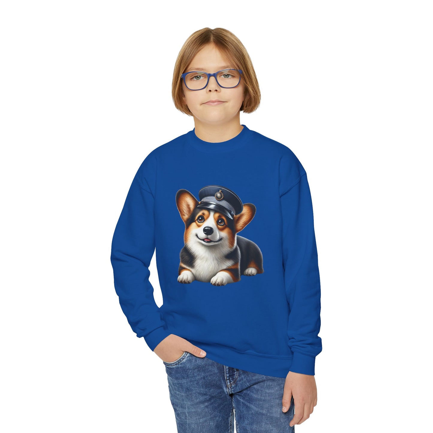 Corgi Wearing Conductor Hat - Youth Sweatshirt - Too Cute Pets Clothing Line