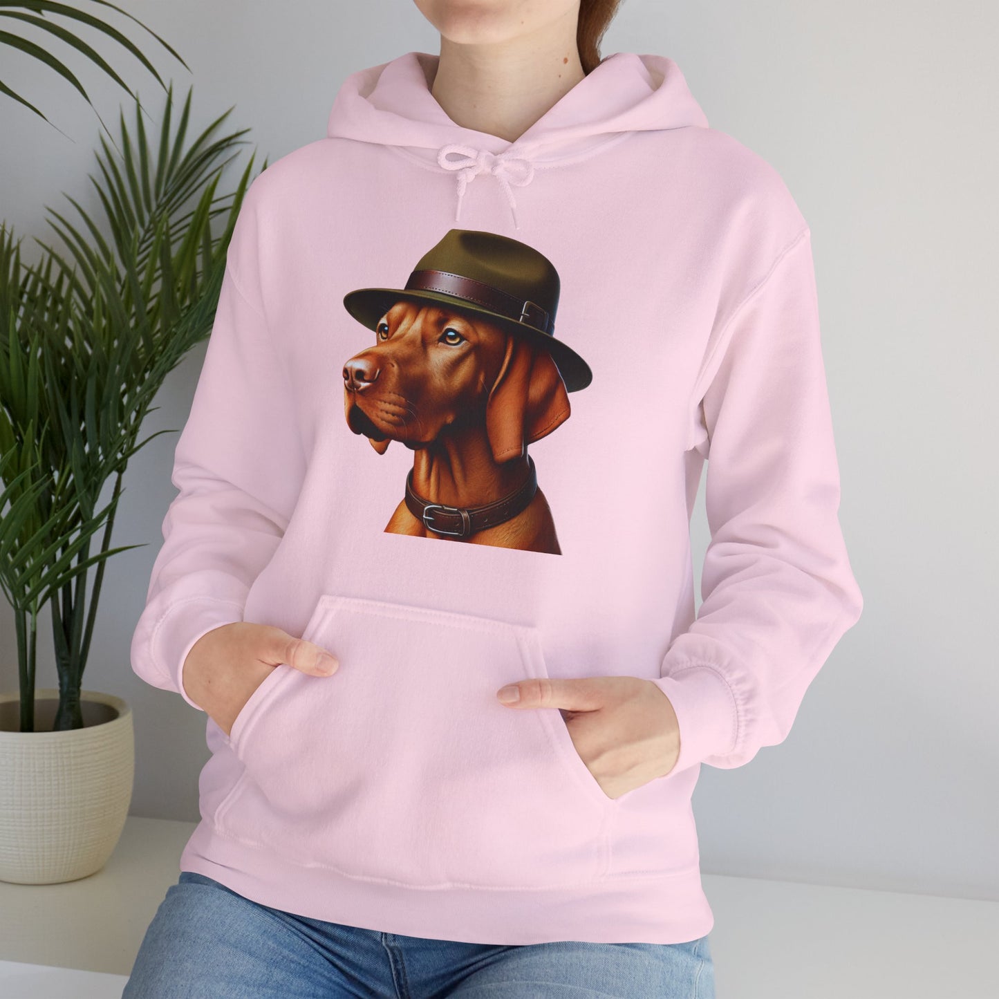Dashing Vizsla Wearing Campaign Hat - Adult Hoodie - Too Cute Pets