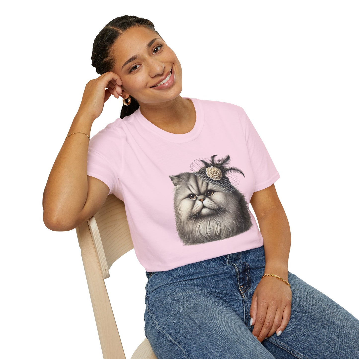 Persian Cat Wearing A Flower Fascinator - Adult T-Shirt -Too Cute Pets