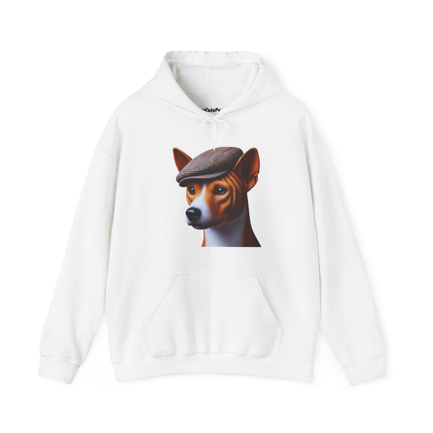 Basenji Wearing Tweed Flat Cap - Adult Hoodie - Too Cute Pets