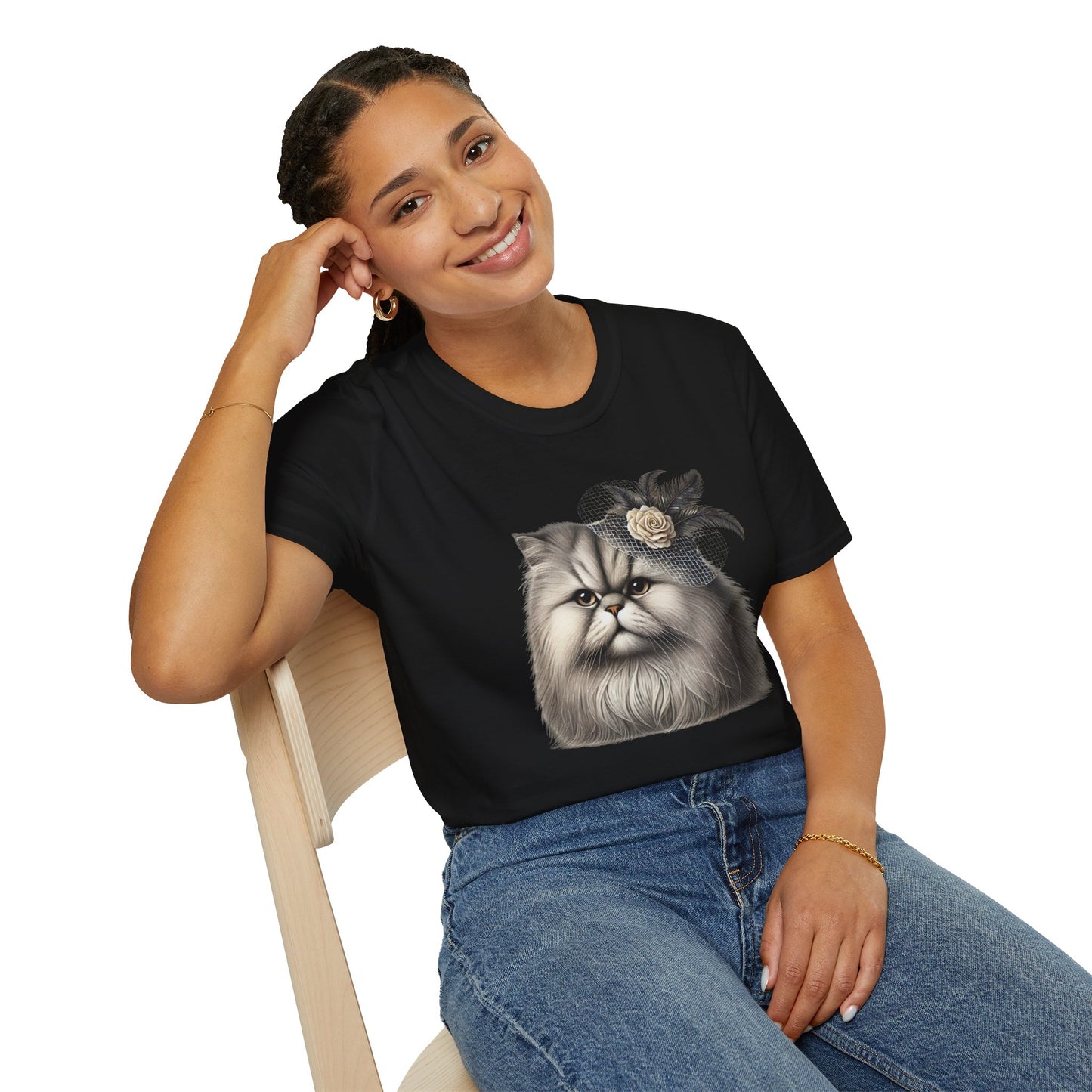 Persian Cat Wearing A Flower Fascinator - Adult T-Shirt -Too Cute Pets