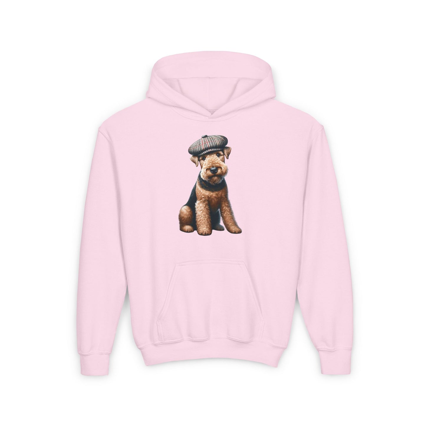 Aerdale Terrier Wearing Tweed Flat Cap #2- Youth Hoodie - Too Cute Pets