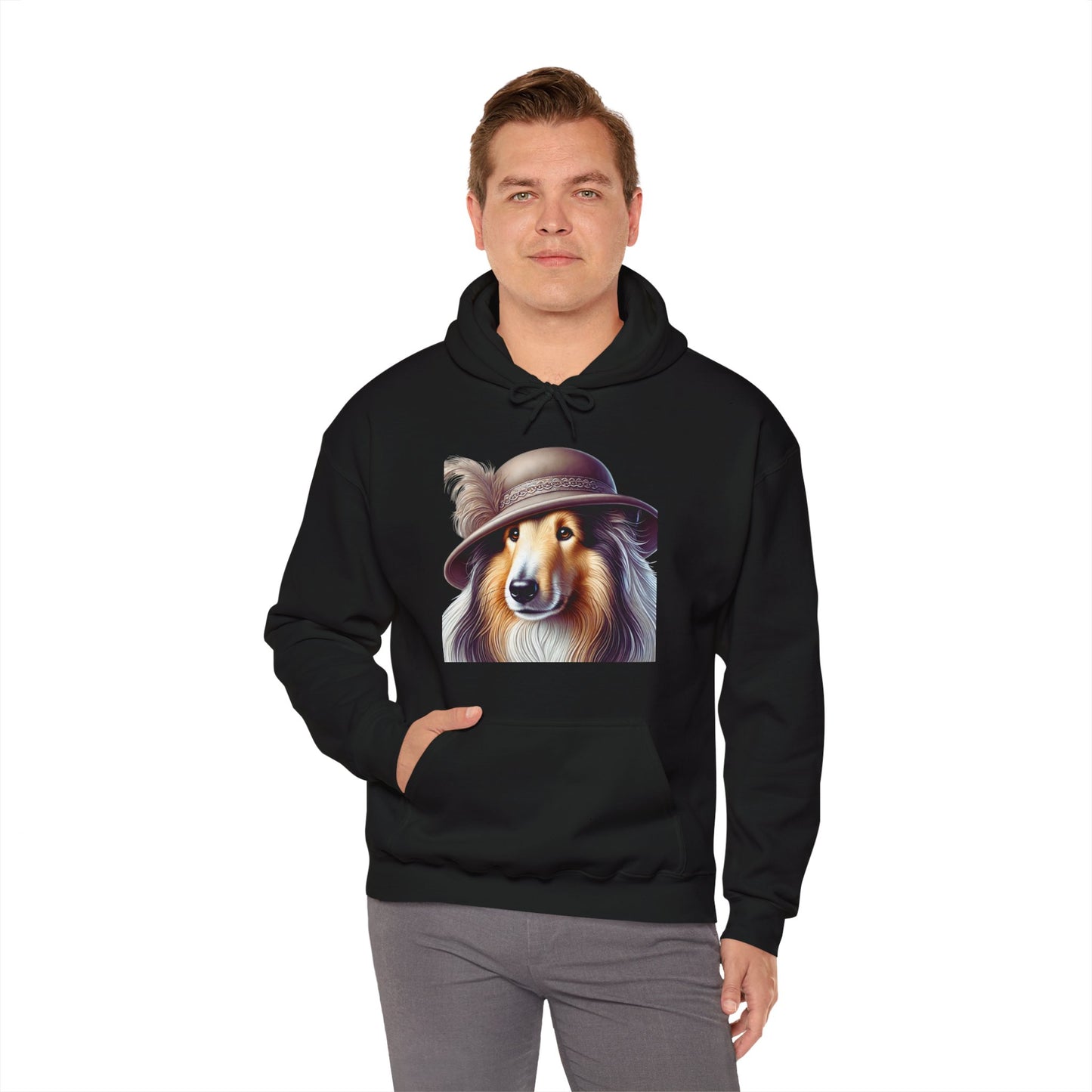 Collie Wearing Cloche Hat - Adult Hoodie - Too Cute Pets