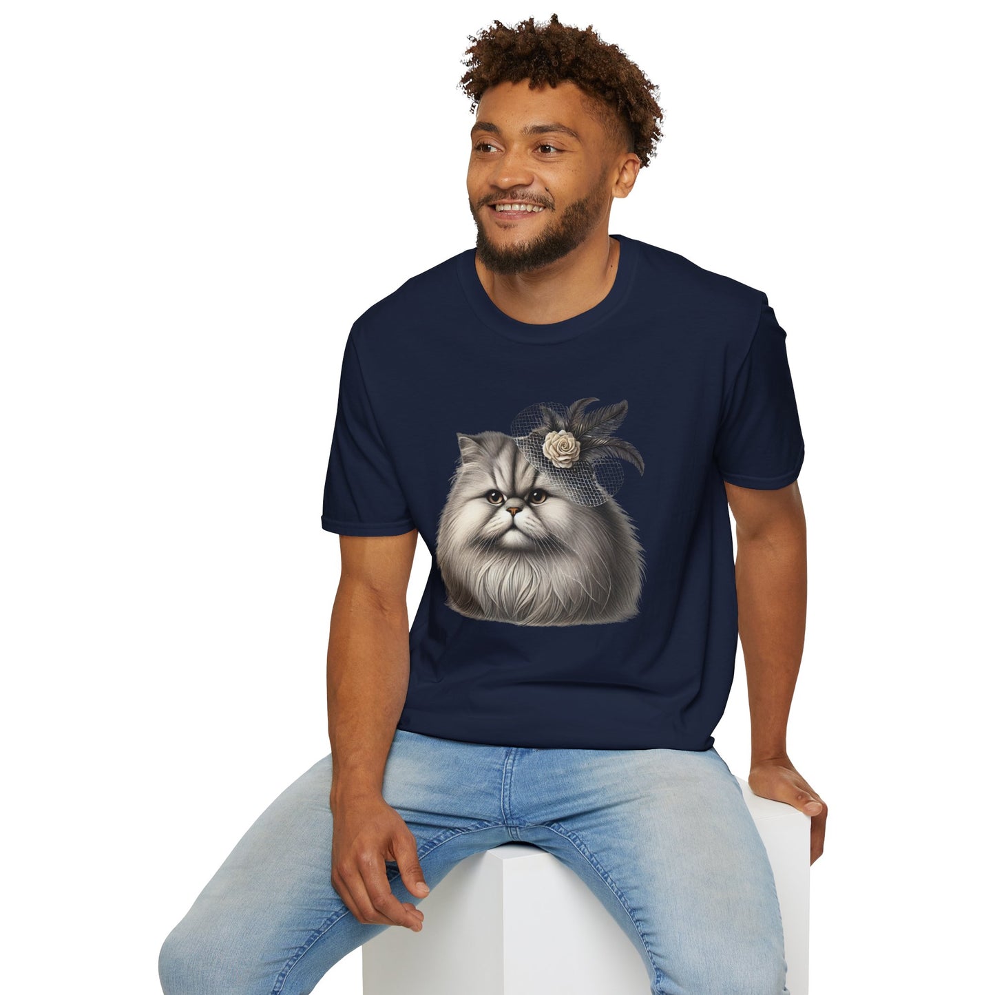 Persian Cat Wearing A Flower Fascinator - Adult T-Shirt -Too Cute Pets