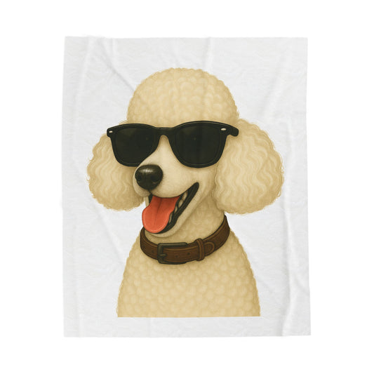 White Poodle Wearing Sunglasses - Sherpa Blanket