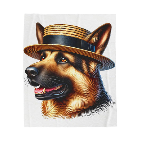 German Shepherd Wearing a Boater Hat - Sherpa Blanket