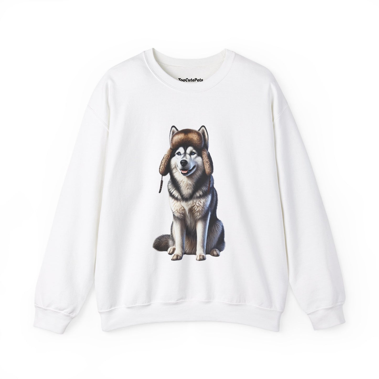 Husky in Fur Trappers Hat - Adult Crewneck Sweatshirt - Too Cute Pets