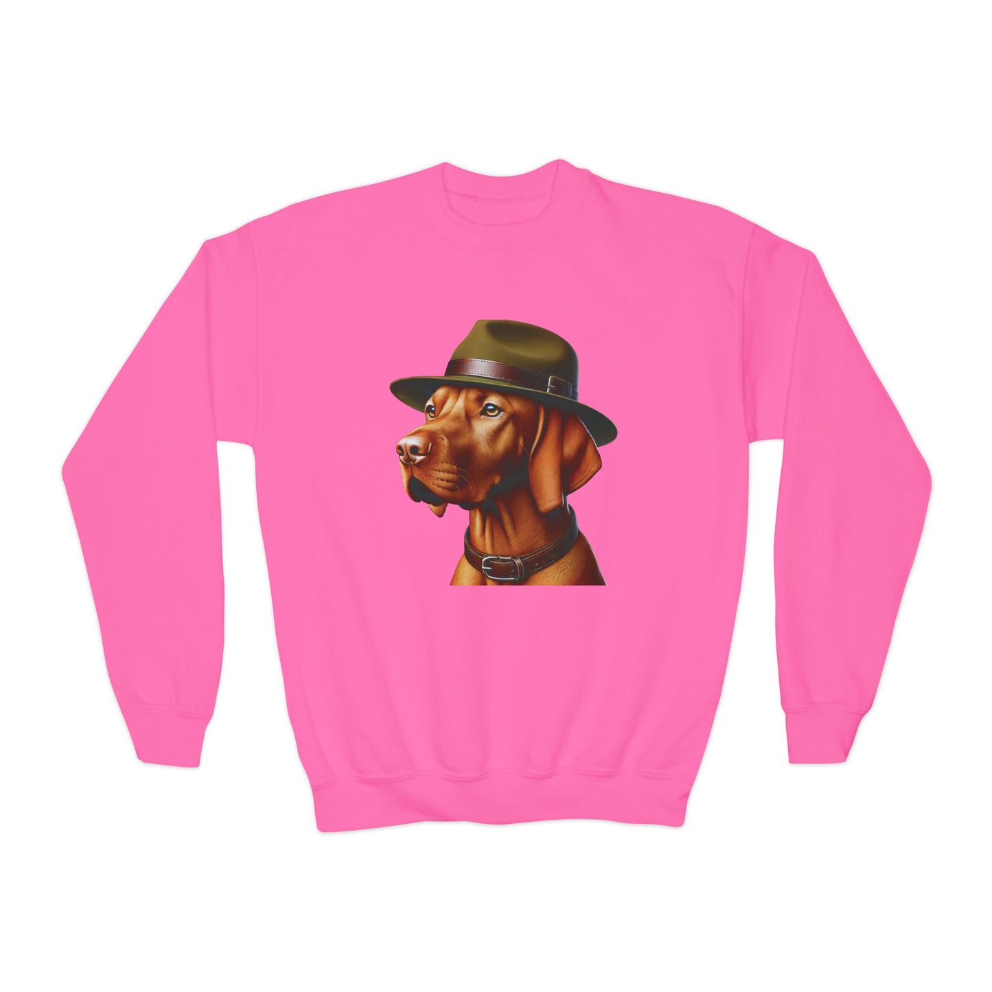 Vizsla Wearing Campaign Hat - Youth Sweatshirt - Too Cute Pets