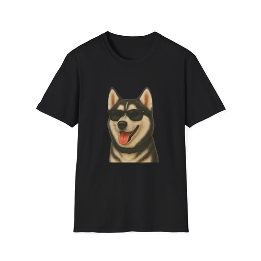 Siberian Husky Wearing Sunglasses - Adult T-Shirt