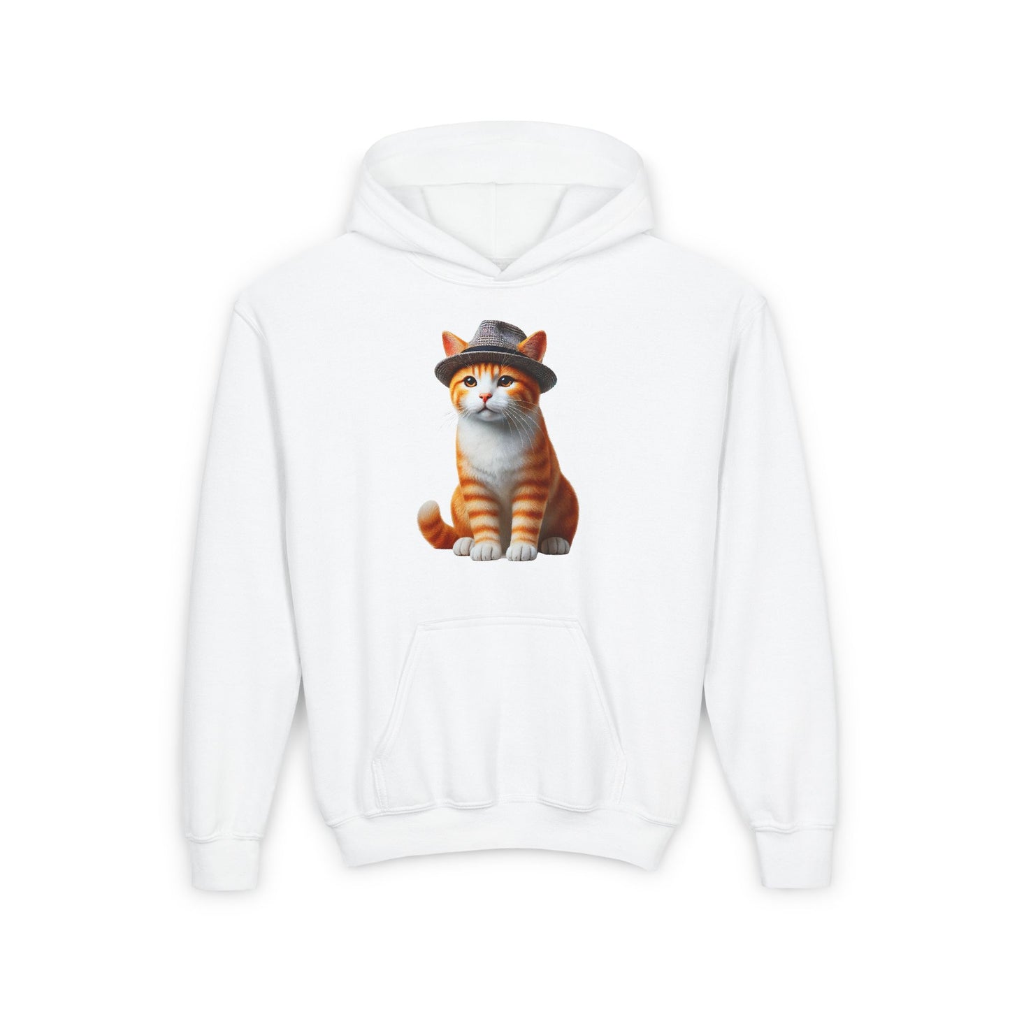 Tabby Kitten With Fedora Hat - Hooded Youth Sweatshirt - Too Cute Pets