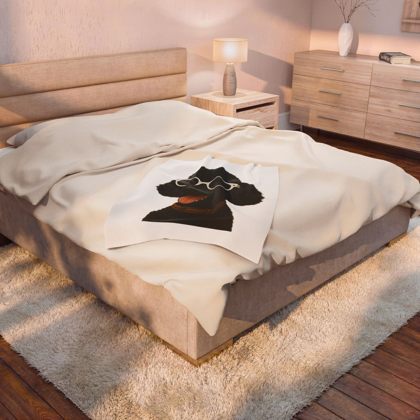 Black Poodle Wearing Sunglasses - Sherpa Blanket